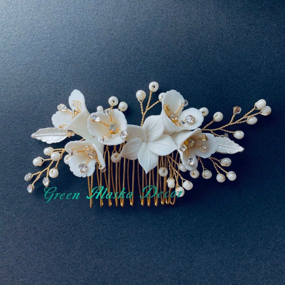 C189. white clay floras hair comb hair pins for wedding brides