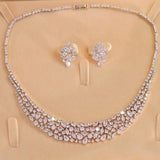 WHITE FINISH WEDDING ACCESSORIES SET FOR BRIDE, BRIDAL NECKLACE AND EARRINGS SET, RHINESTONE ACCESSORY SET