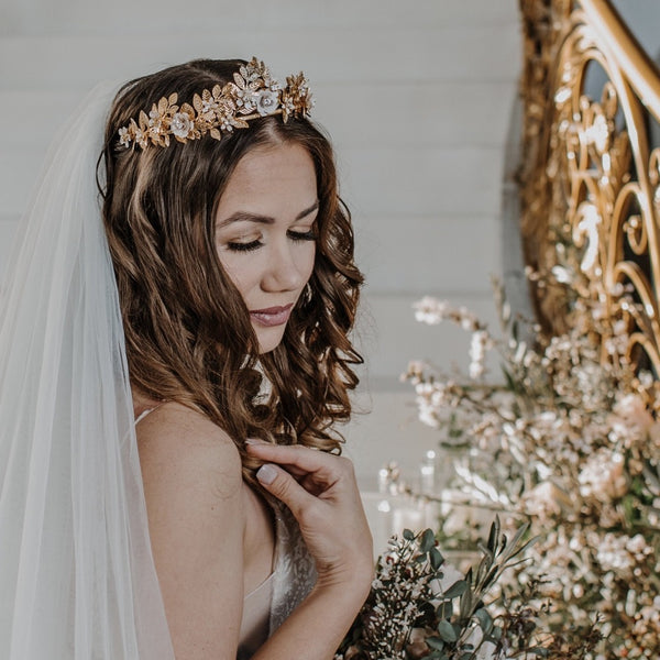 Golden leaf Bridal crown, Gold wedding crown, Flower crown, Golden bridal crown, Bohemian wedding tiara selling #109